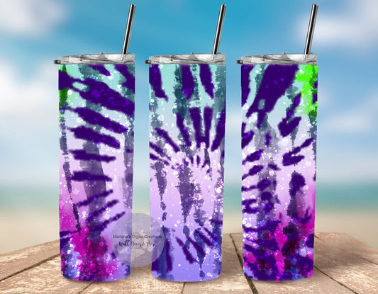 Green Purple Pink Tie Dye 20oz Skinny Tumbler