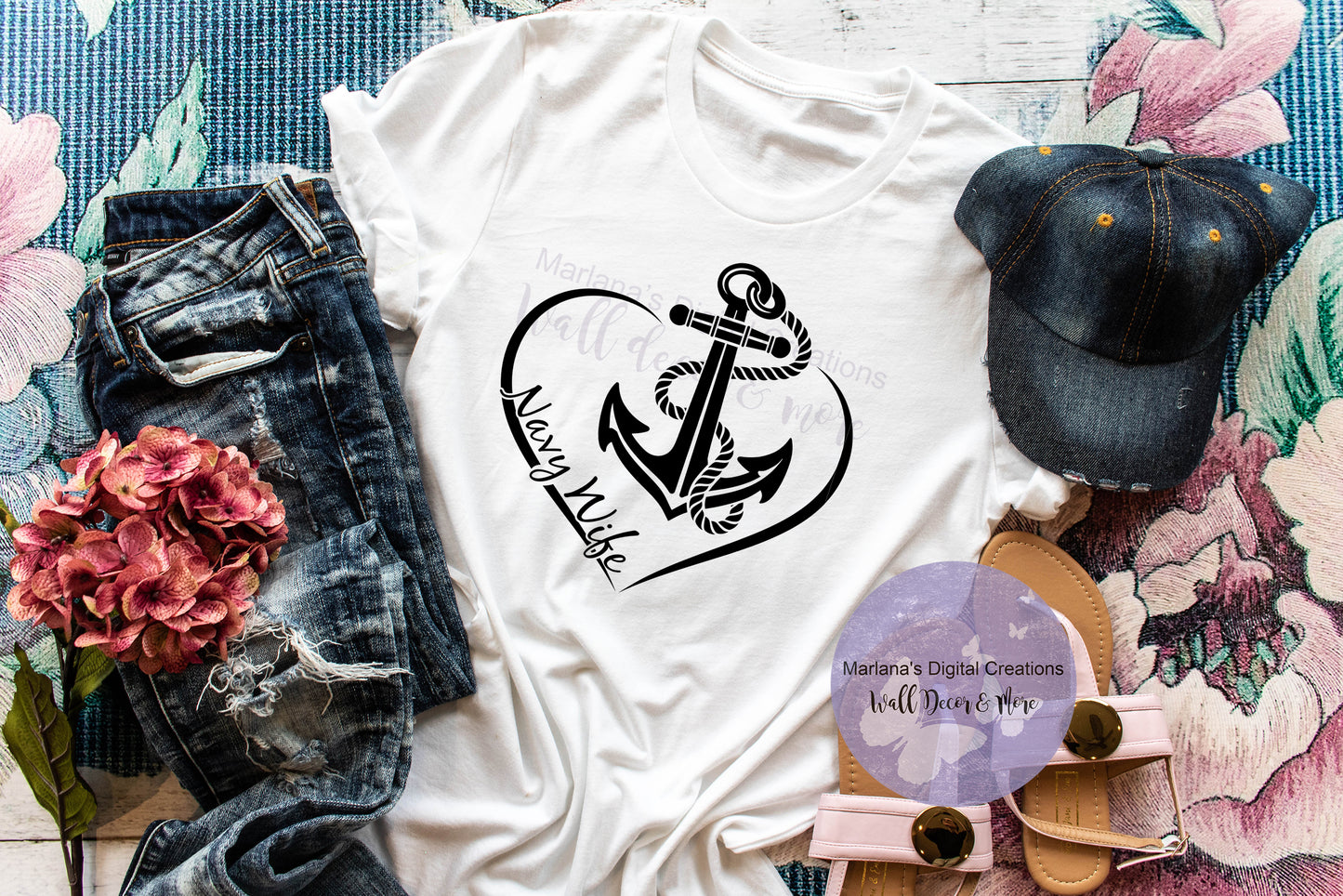 Navy Wife Heart - Vinyl Print