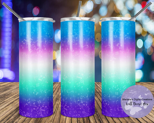 Music Notes Blue Pink Purple 20oz Skinny Tumbler