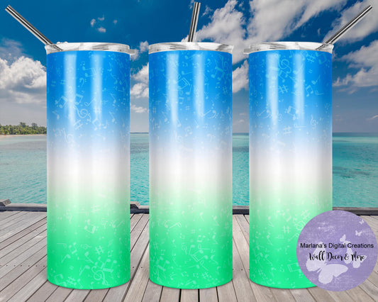 Music Notes Blue To Green 20oz Skinny Tumbler