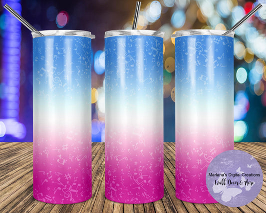 Music Notes Blue to Pink 20oz Skinny Tumbler