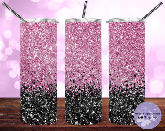 Pink Black Glitter 20oz Skinny Tumbler