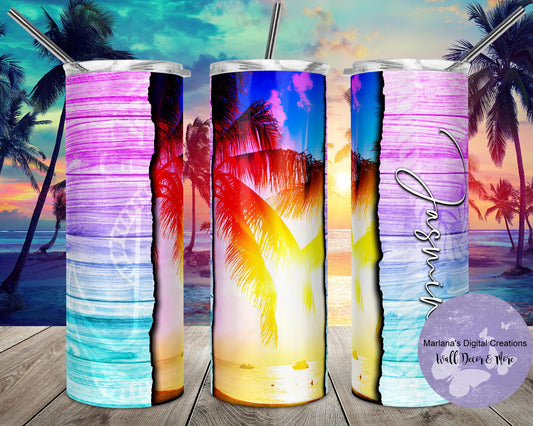 Pink To Blue Beach 20oz Skinny Tumbler