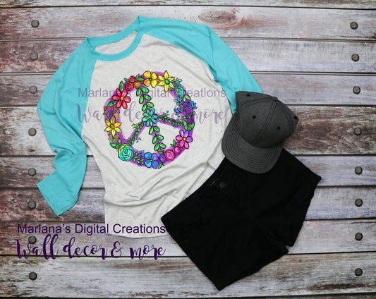 Rainbow Floral Peace Sign - Sublimation Print