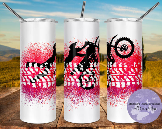 Red Pink Dirt Bike 20oz Skinny Tumbler