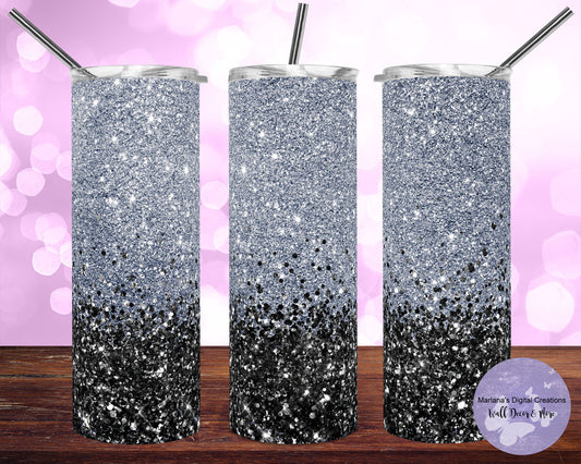 Silver Black Glitter 20oz Skinny Tumbler