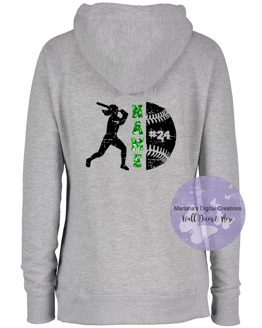 Grayling Softball Glitter Personalized Funnel Neck Hoodie