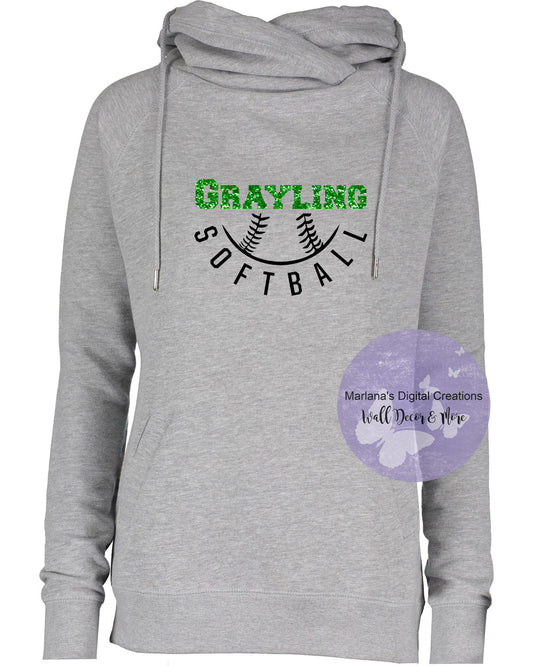 Grayling Softball Glitter Personalized Funnel Neck Hoodie