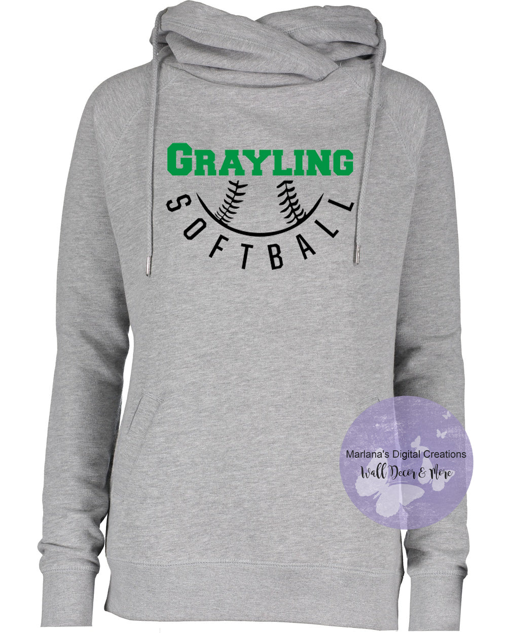 Custom Softball Screen Print Personalized Funnel Neck Hoodie