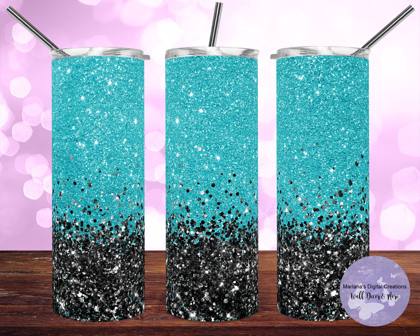 Teal Black Glitter 20oz Skinny Tumbler