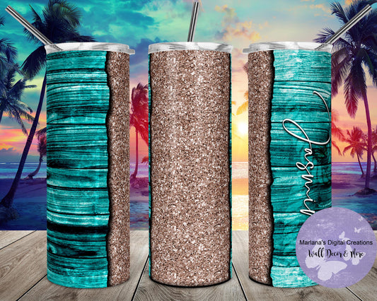 Teal Gold Glitter 20oz Skinny Tumbler