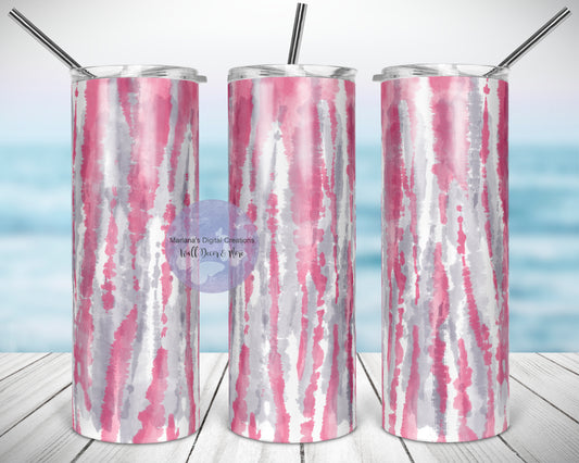 Tie Dye Pink Grey Stripes 20oz Skinny Tumbler