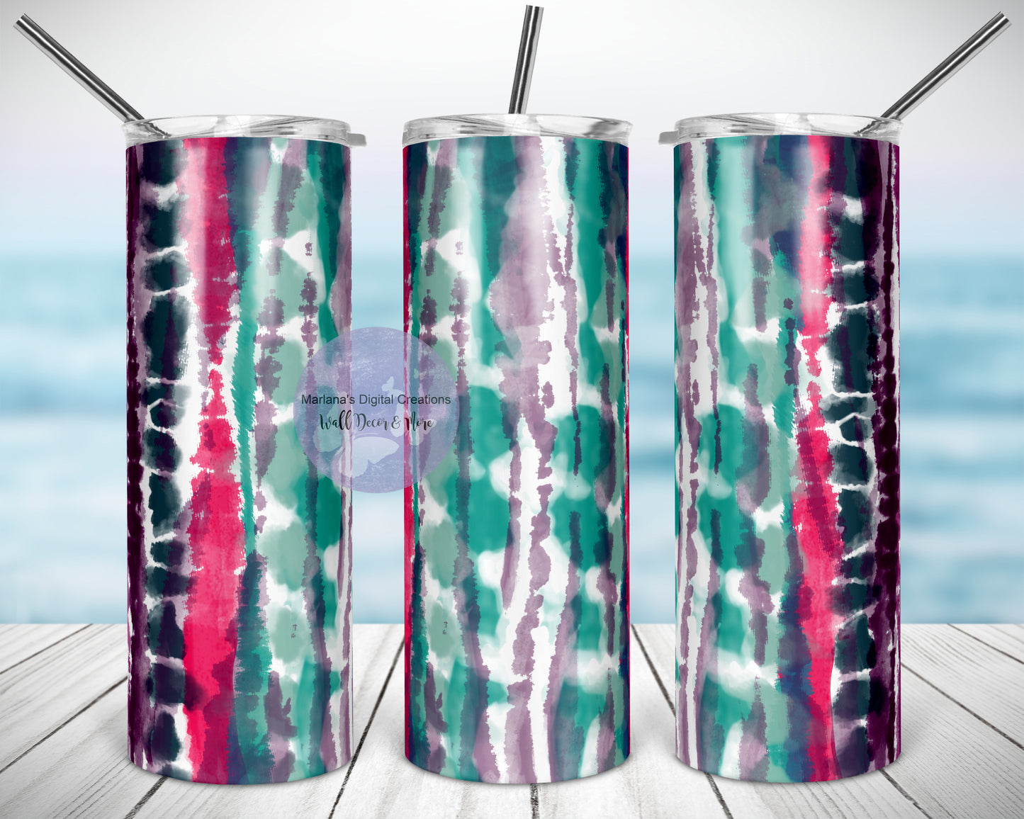 Tie Dye Purple Pink Teal 20oz Skinny Tumbler