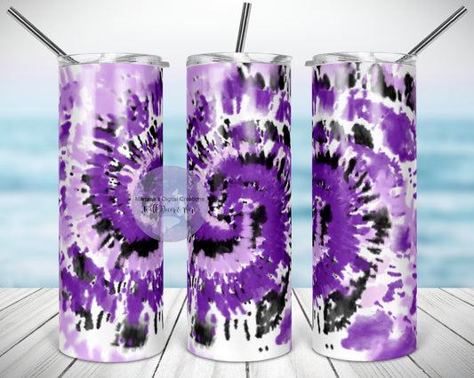 Tie Dye Purple Black Spiral 20oz Skinny Tumbler