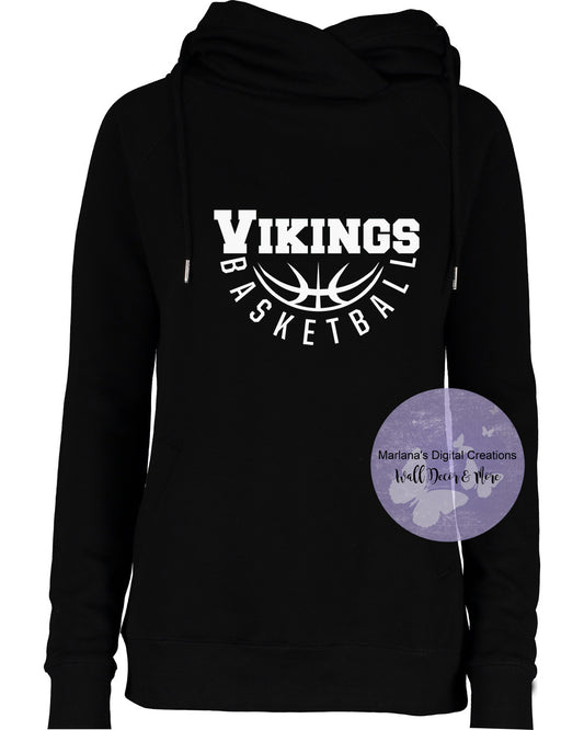 Grayling Vikings Basketball Funnel Neck Hoodie - Screen Print