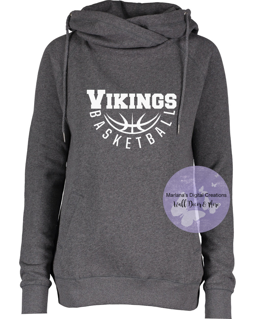 Grayling Vikings Basketball Funnel Neck Hoodie - Screen Print