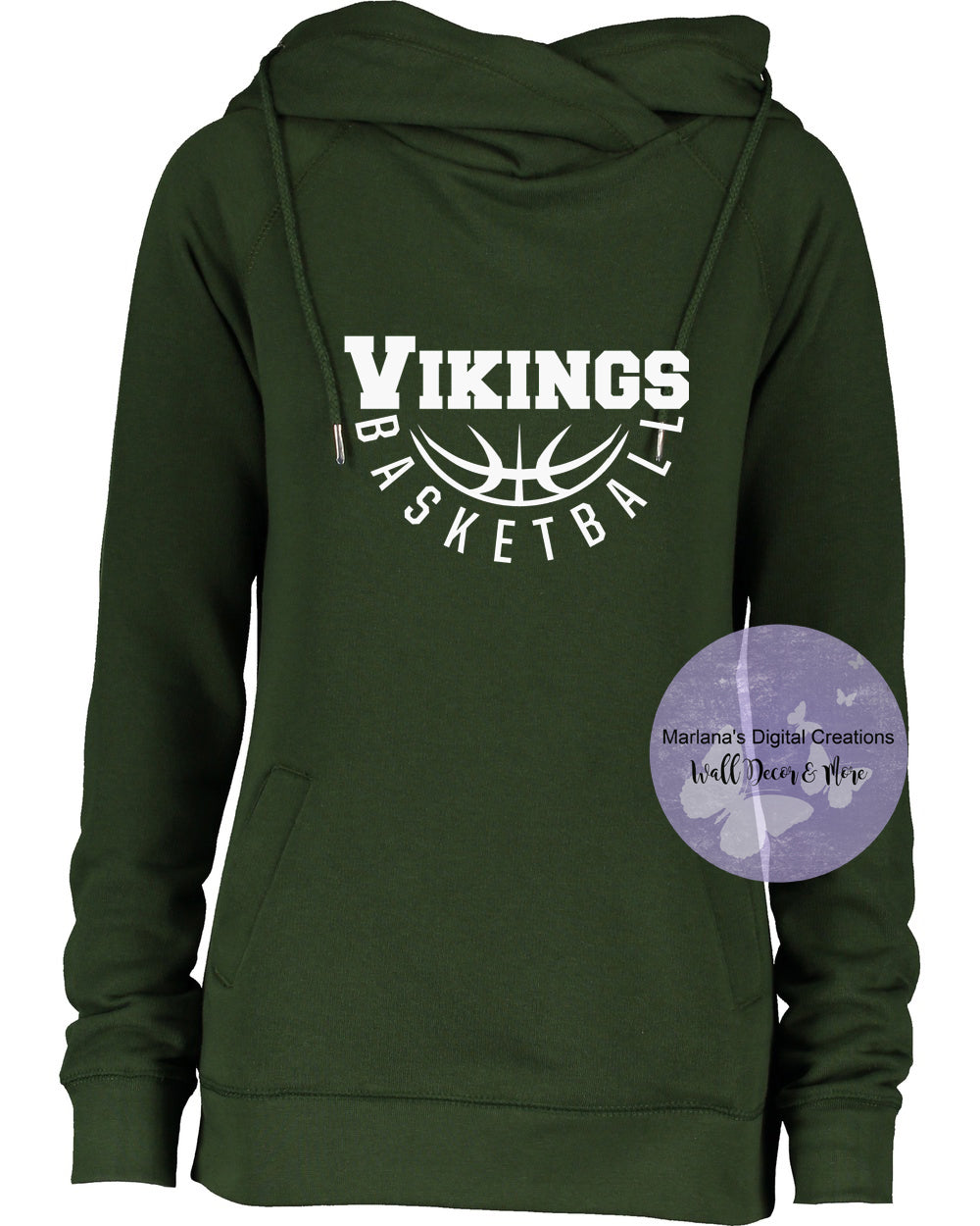 Grayling Vikings Basketball Funnel Neck Hoodie - Screen Print