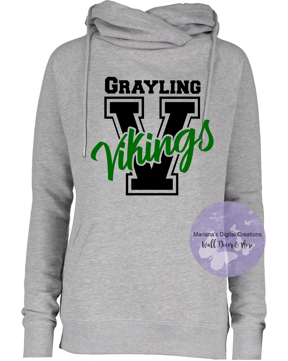 Grayling Vikings V Funnel Neck Hoodie - Screen Print