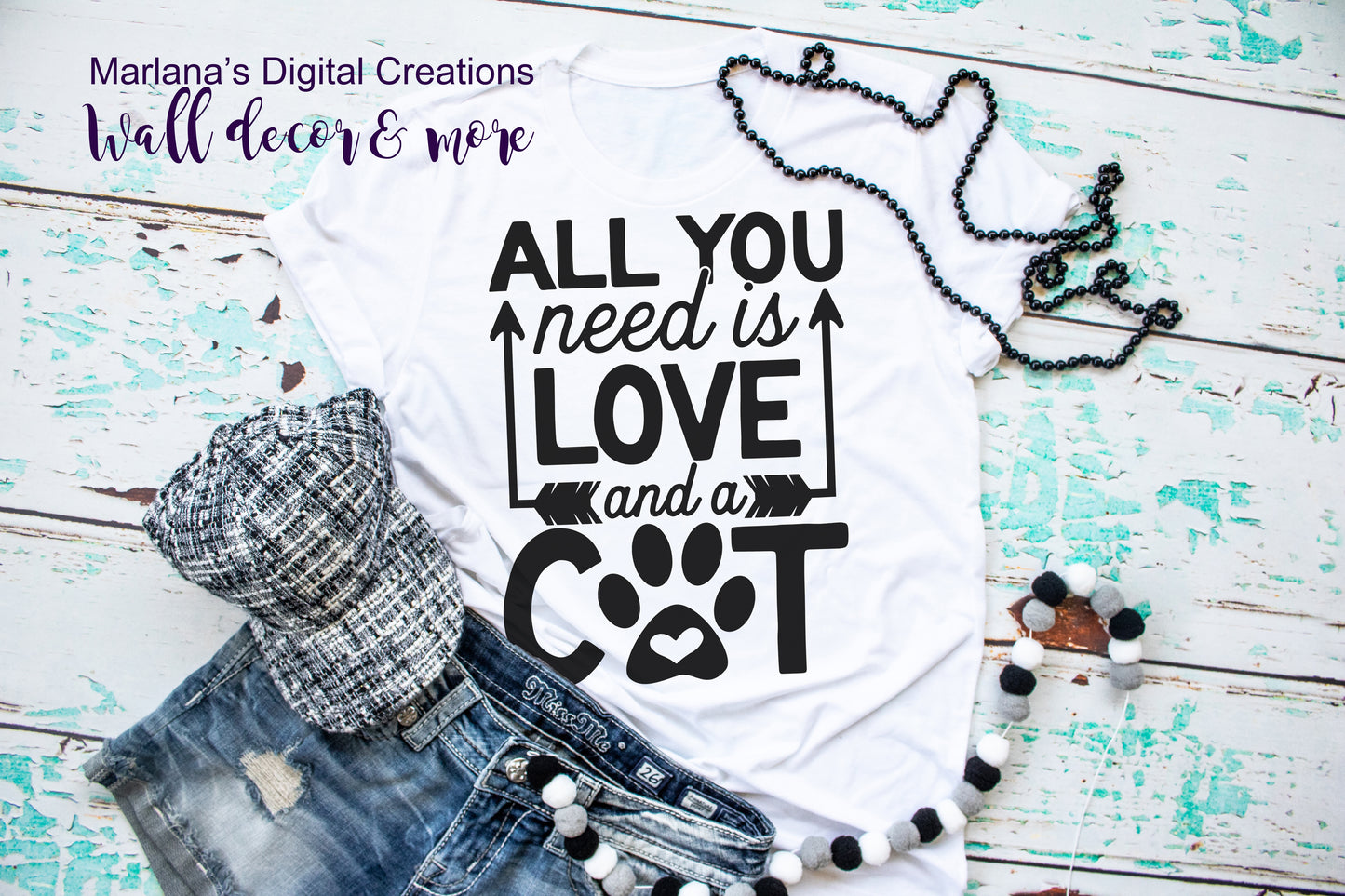 All You Need Is Love and Cat -Vinyl Print