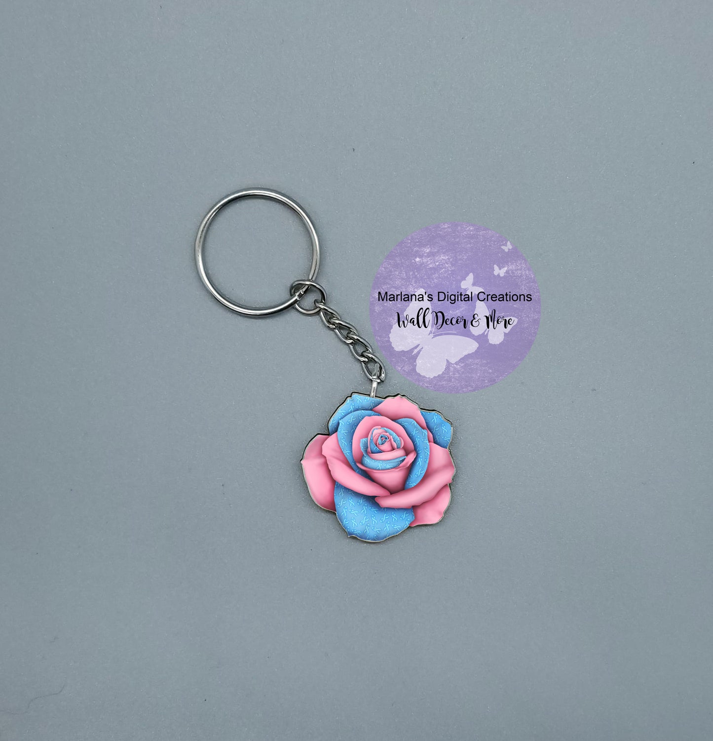 Awareness Rose Baby Pink Blue Keychain