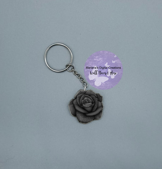 Awareness Rose Black Keychain