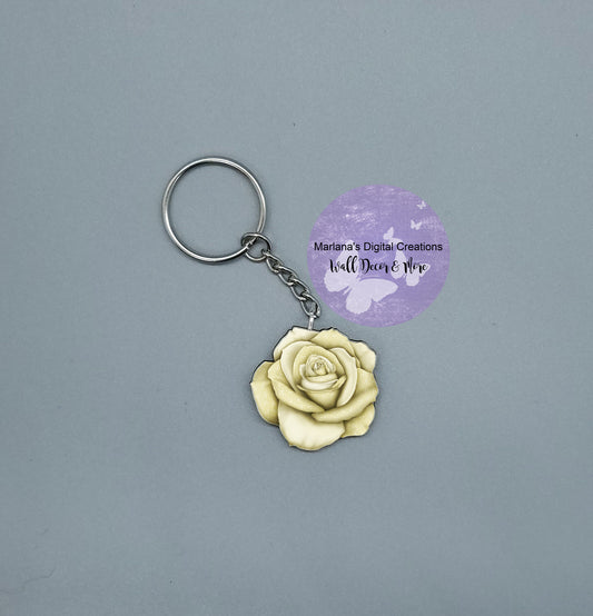 Awareness Rose Ivory Keychain