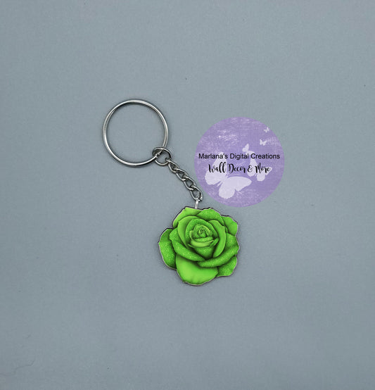 Awareness Rose Lime Green Keychain