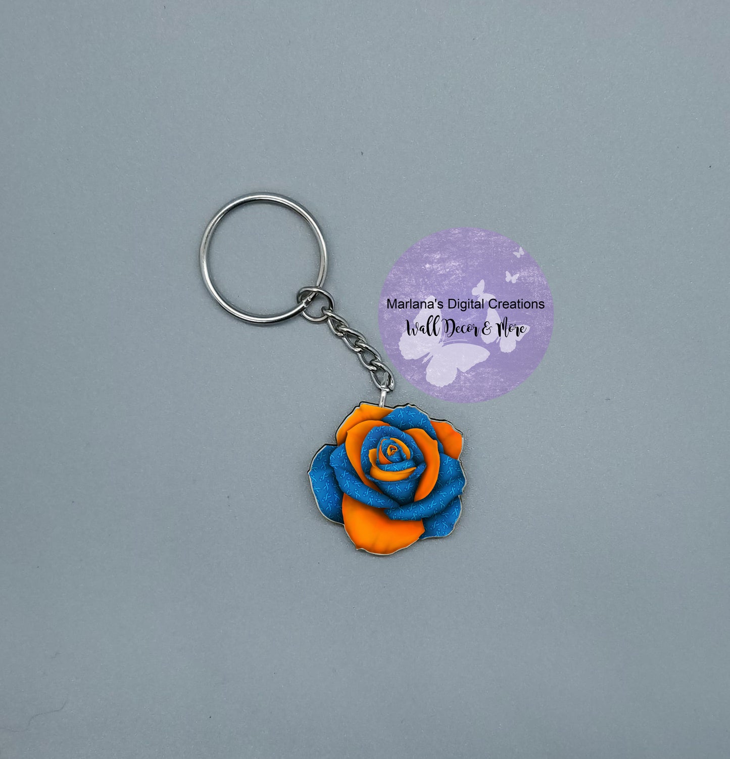 Awareness Rose Orange Blue Keychain