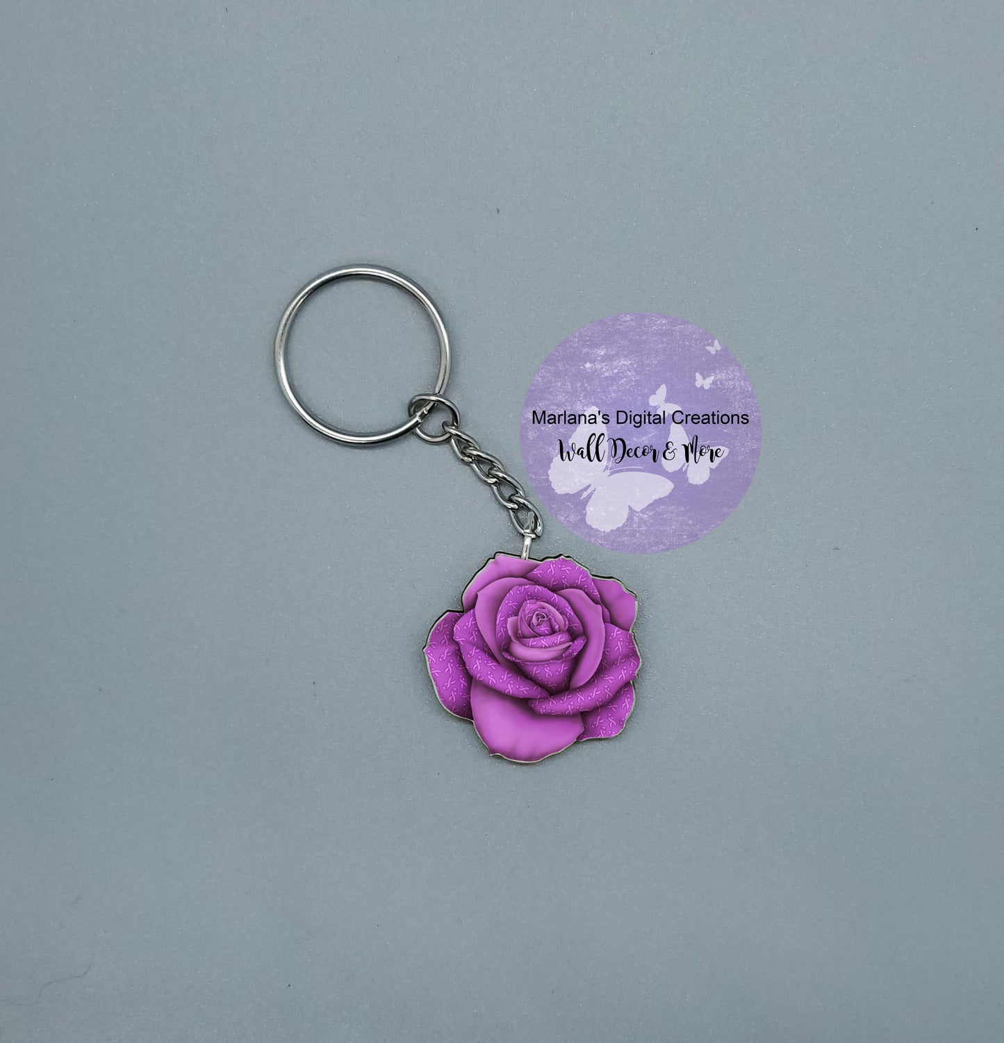 Awareness Rose Orchid Keychain