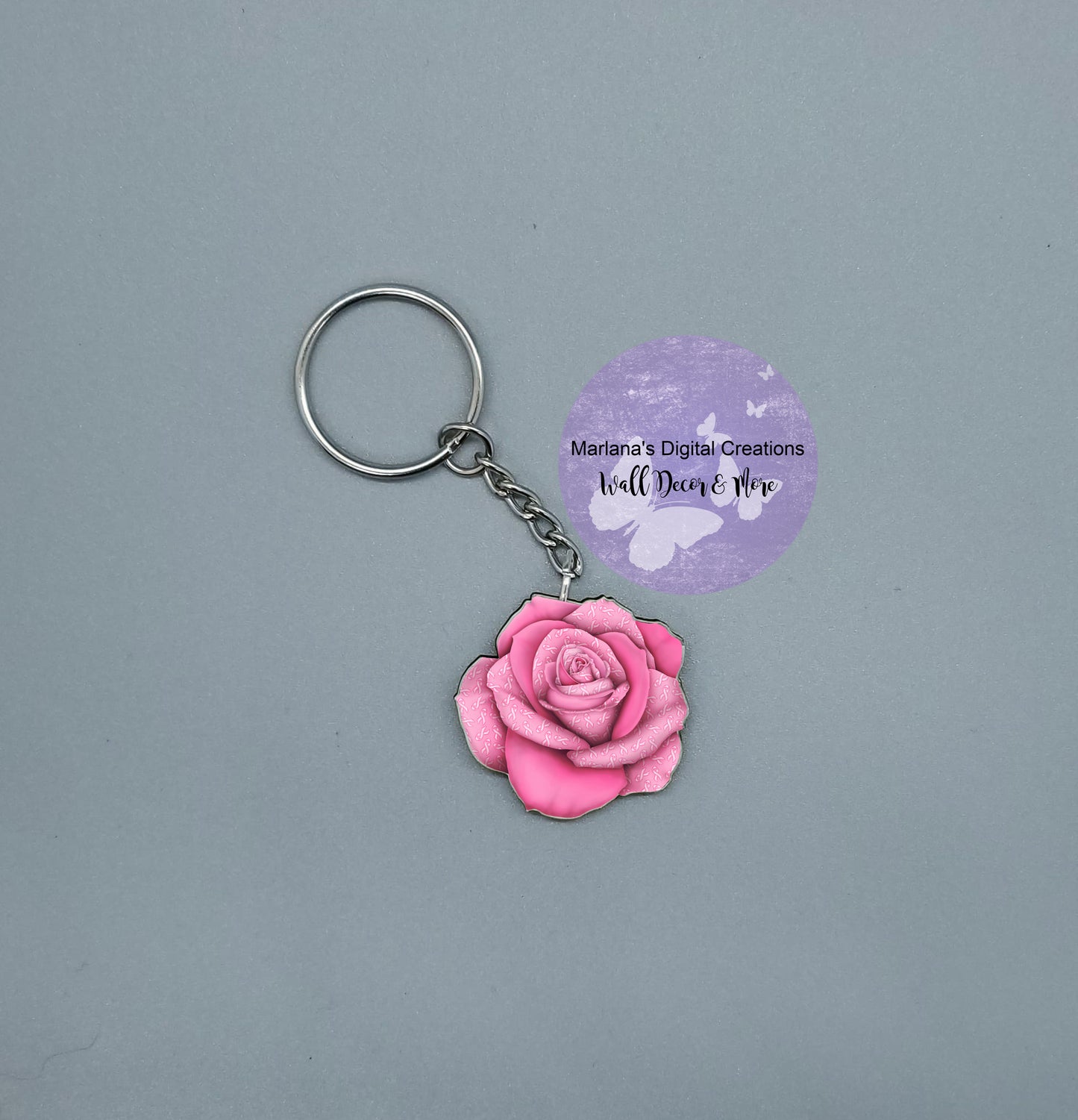 Awareness Rose Pink Keychain