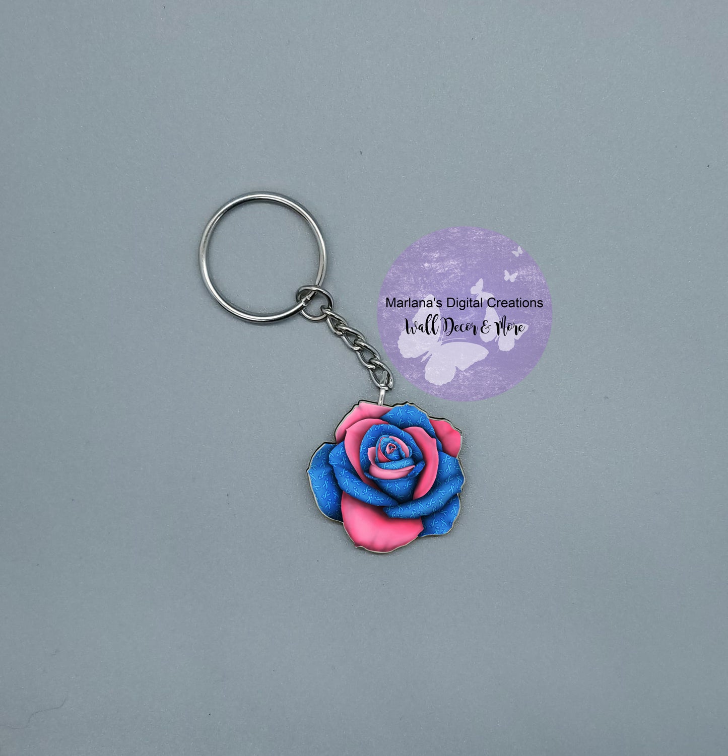 Awareness Rose Pink Blue Keychain