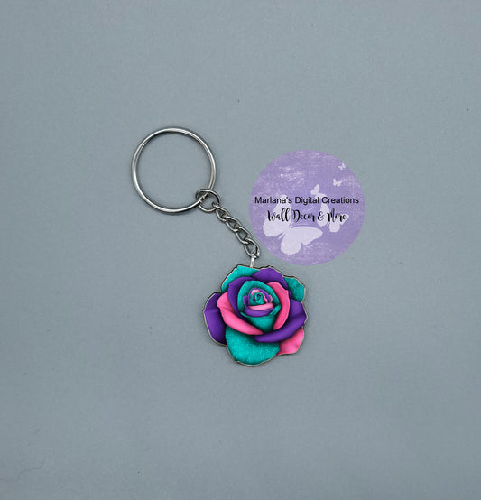 Awareness Rose Pink Purple Teal Keychain