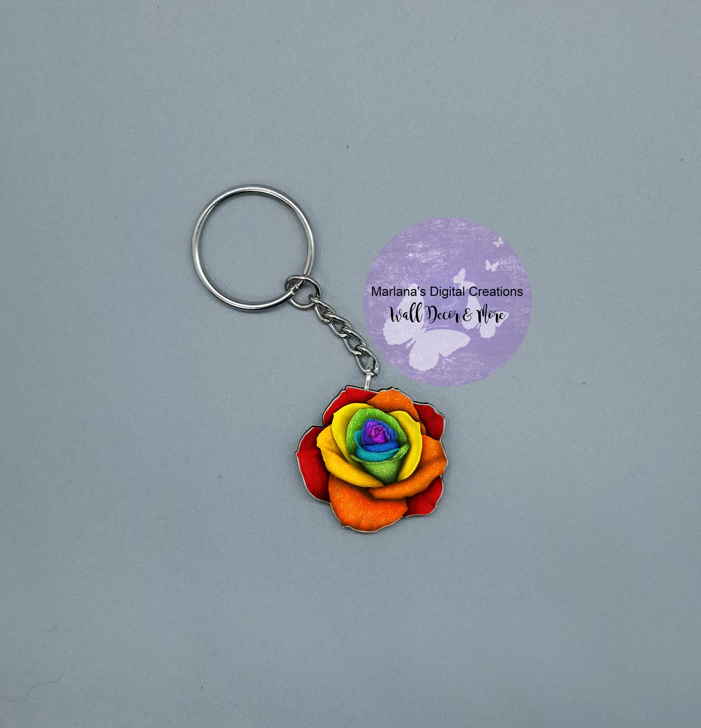 Awareness Rose Rainbow Keychain