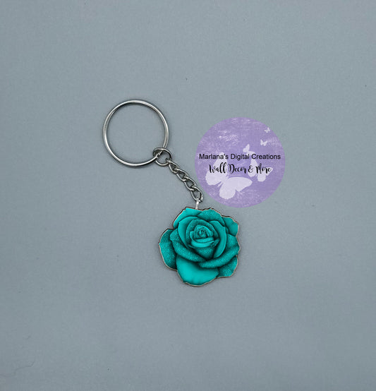 Awareness Rose Teal Keychain