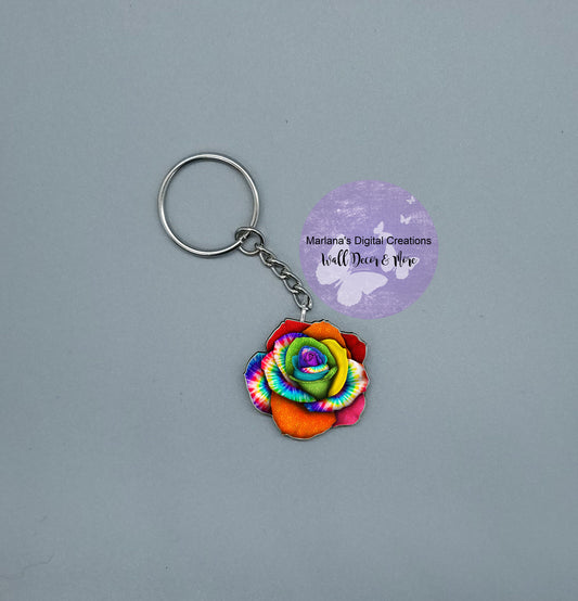 Awareness Rose Tie Dye Keychain