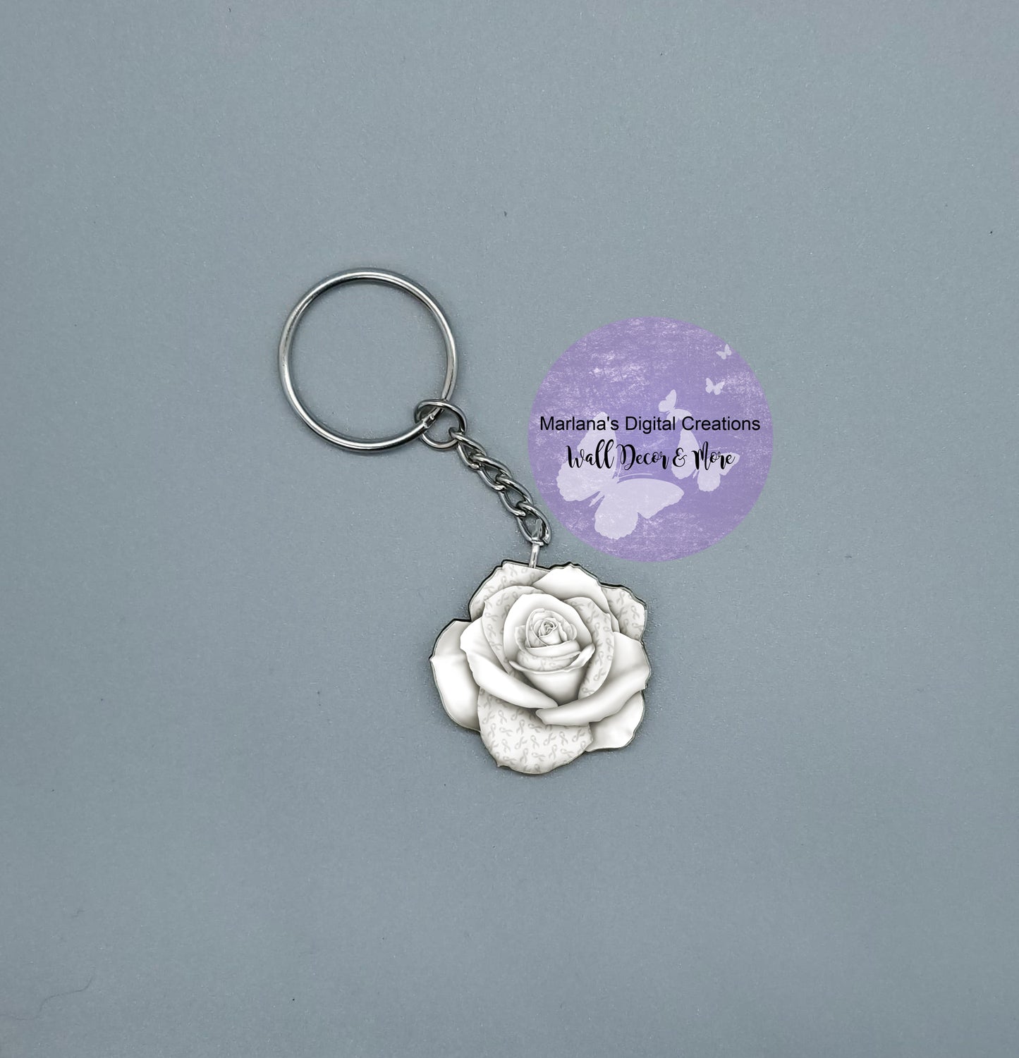 Awareness Rose White Keychain