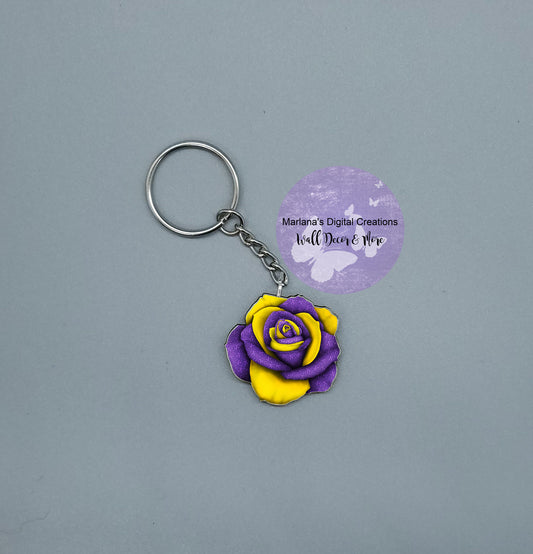 Awareness Rose Yellow Purple Keychain