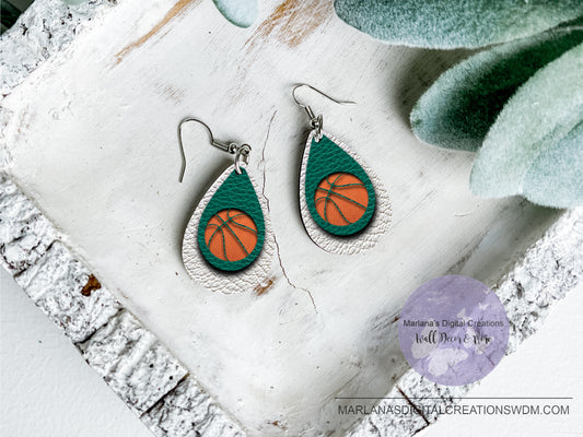 Teardrop Green/White Basketball Earrings