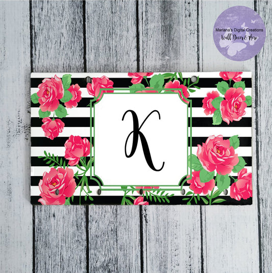 Black White Stripe Floral Key Rack