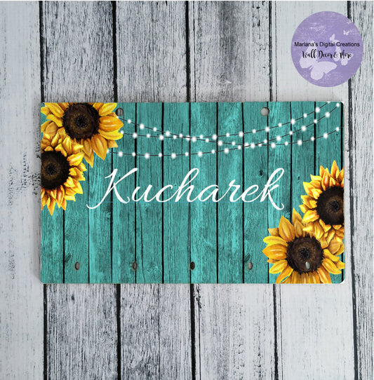 Sunflower Teal Wood Key Rack