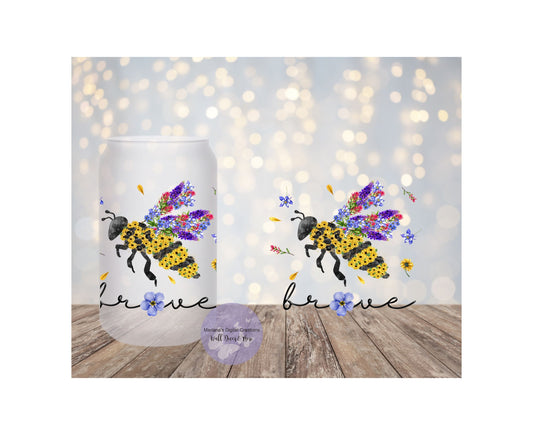 Bee Brave 16oz Frosted Glass Tumbler