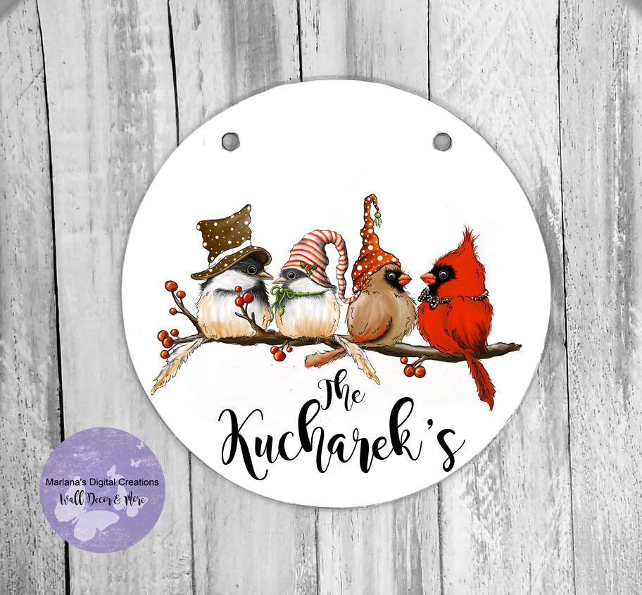 Cardinals & Chickadees Branch - Circle Sign