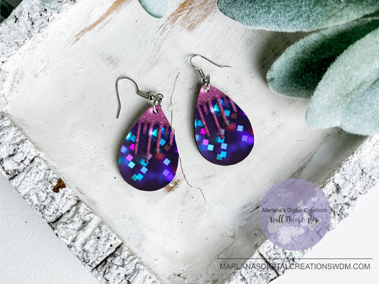 Teardrop DB Bokah Blue Purple Glitter Earrings