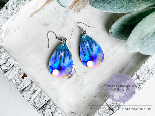 Teardrop DB Bokah Blue Teal Glitter Earrings