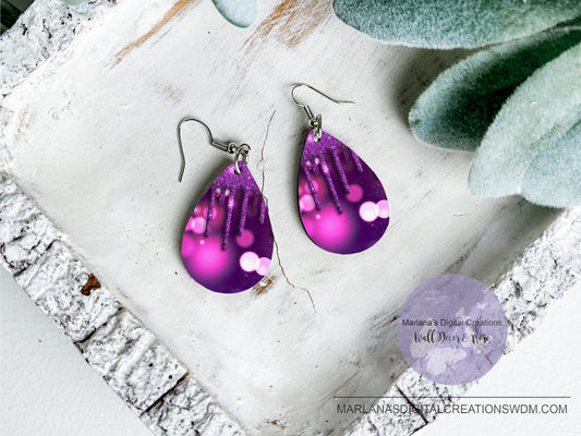 Teardrop DB Pink Purple Glitter Earrings