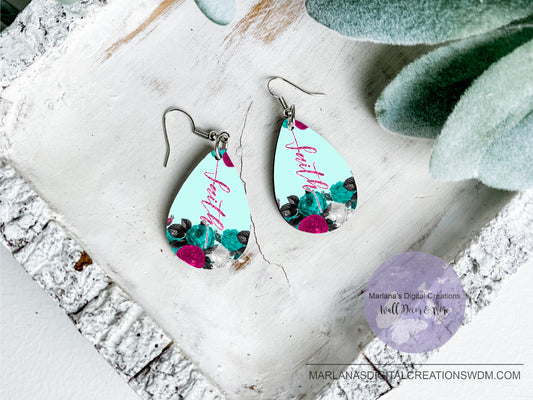 Teardrop DB Faith Floral Teal Earrings