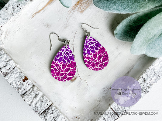 Teardrop DB Floral Purple Pink White Earrings