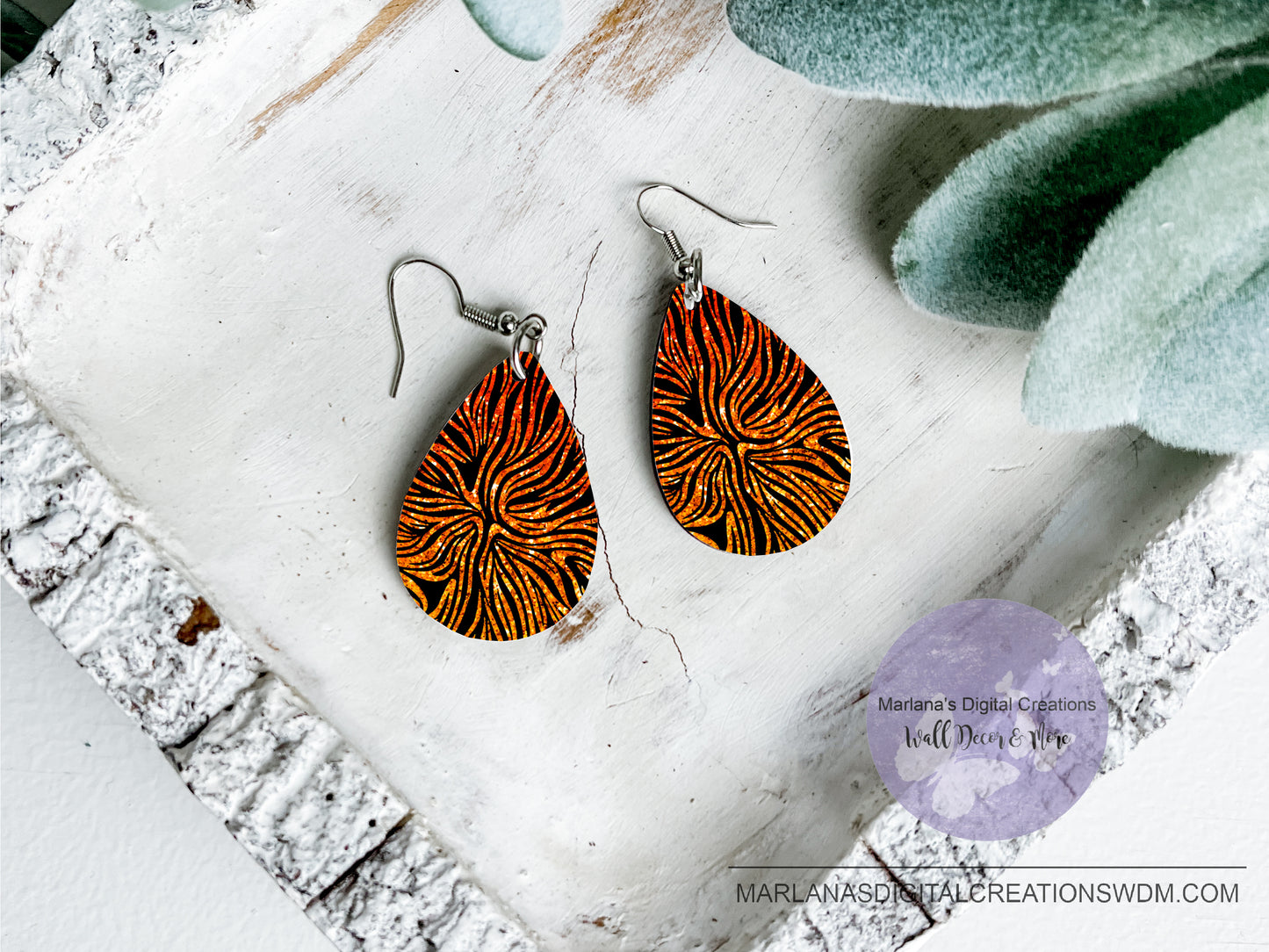 Teardrop DB Glitter Orange Earrings