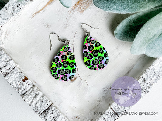 Teardrop DB Leopard Lime Earrings