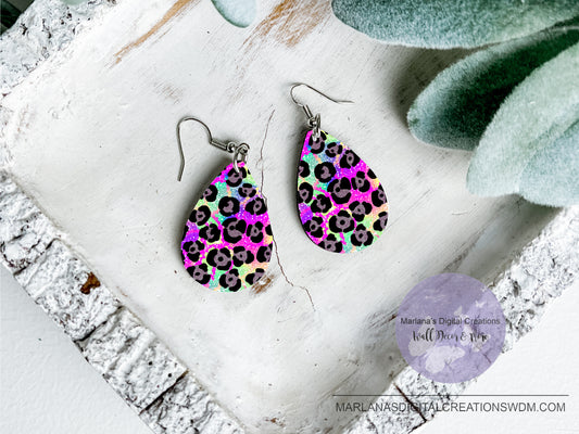 Teardrop DB Leopard Rainbow Earrings